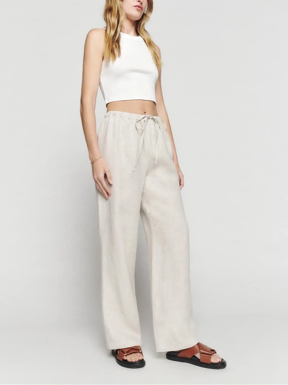 Reformation Olina Linen Pant XS Oatmeal NWT Wide Leg Drawstring